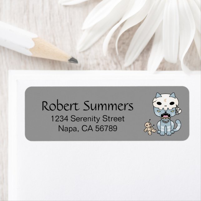Étiquette Chat vaudou sur gris (En situation)