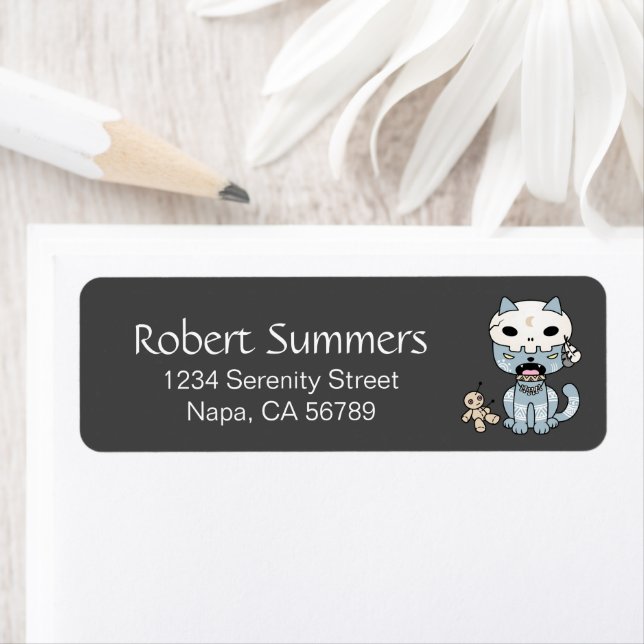 Étiquette Chat vaudou sur gris foncé (En situation)