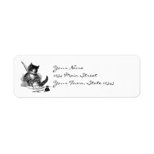 Étiquette Chat vintage écrivant une lettre