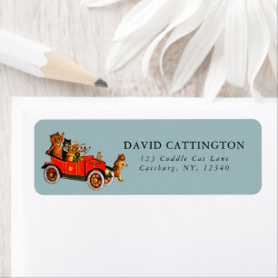 Étiquette Chats caricaturaux vintages amusants en bleu voitu