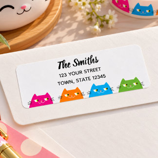 Étiquette Chats Colorés Mignons Adresse de Retour
