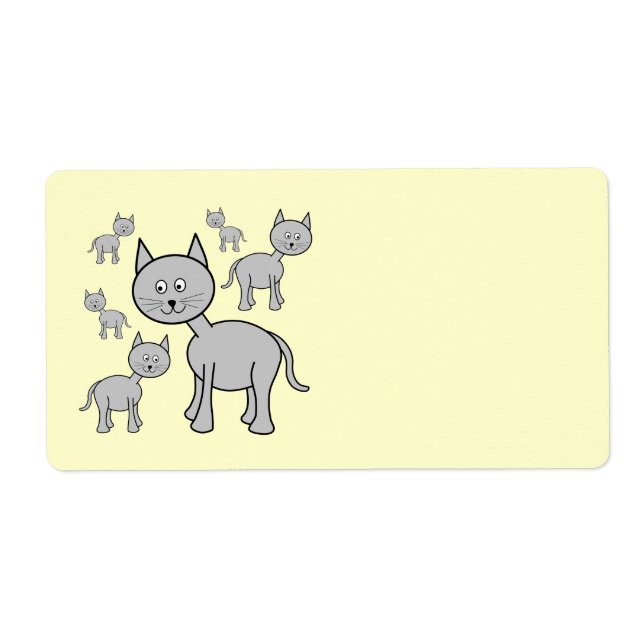 Étiquette Chats gris mignons. Dessin sur Crème. (Devant)