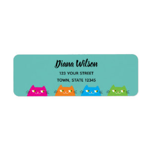 Étiquette Chats Kawaii Colorés Adresse de Retour