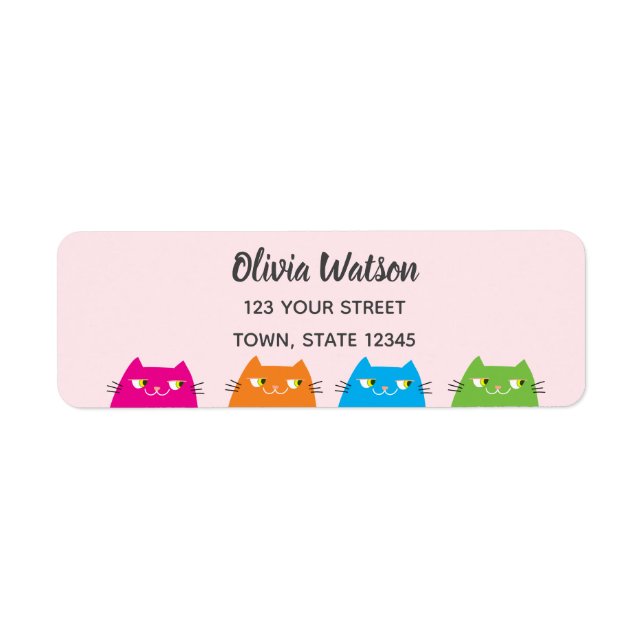 Étiquette Chats Mignons Kawaii Rose Adresse de Retour (Devant)
