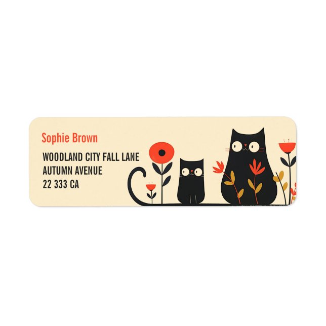 Étiquette Chats noirs de dessin animé mignons Adresse de ret (Devant)