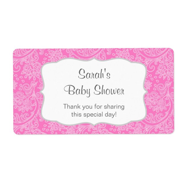 Étiquette Chaud rose Damask Bouteille d'eau préférez u perso (Devant)