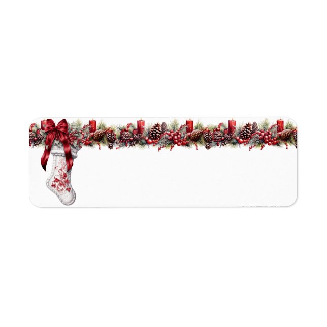 Étiquette Chaussette de Noël blanche ruban de satin rouge   (Devant)