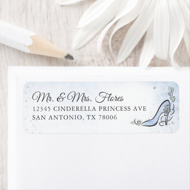 Étiquette Chaussure de princesse bleu clair argenté Adresse  (En situation)