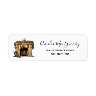 Étiquette Cheminée victorienne cosy Adresse de Noël