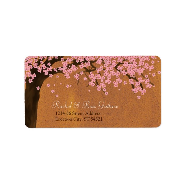 Étiquette Cherry Blossom Sakura Aquarelle (coucher de soleil (Devant)