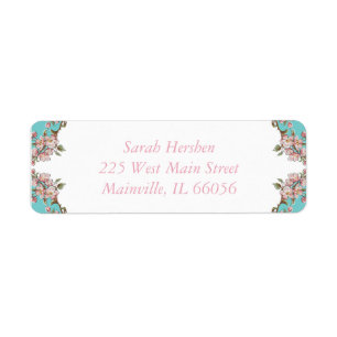 Étiquette Cherry Blossom Teal Retro Vintage Baby Shower