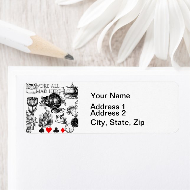 Étiquette Cheshire Chat classique alice au merveilleux fou (En situation)