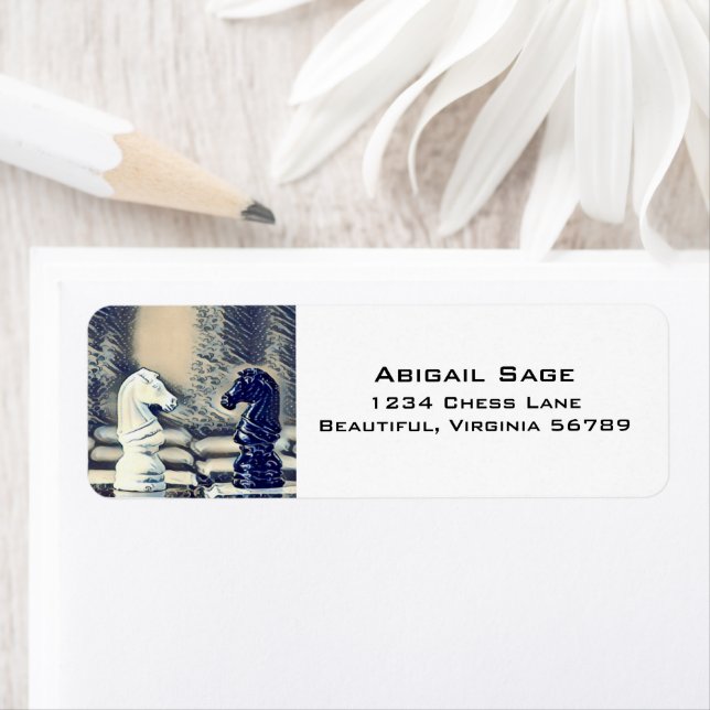 Étiquette Chess Knights Chess Board Japonais Wave Adresse (En situation)
