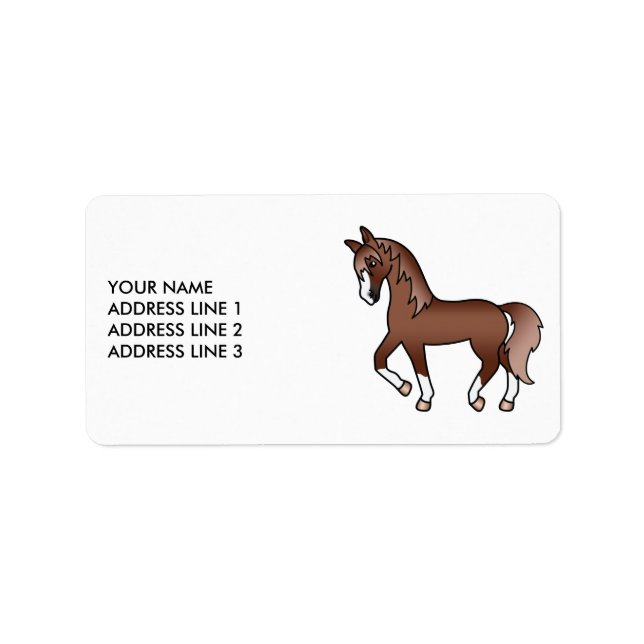 Étiquette Chestnut Cute Cartoon Trotting Horse & Custom Text (Devant)