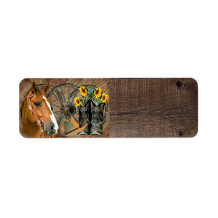 Étiquette Cheval Cowboy Boots Wagon Wheels Sunflowers Wester