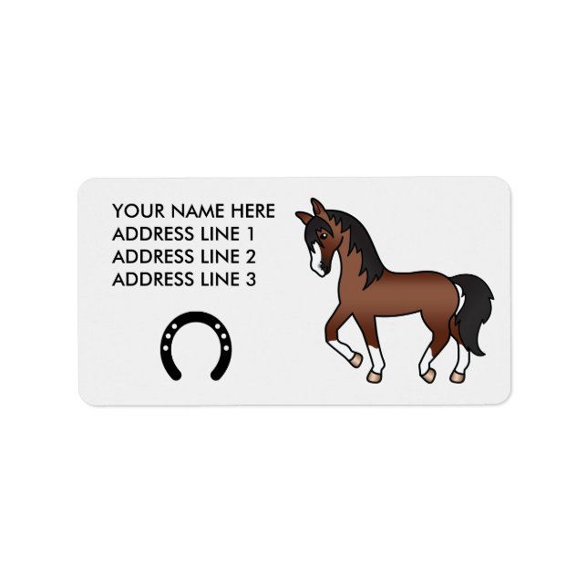 Étiquette Cheval de dessin animé trottant marron (Devant)