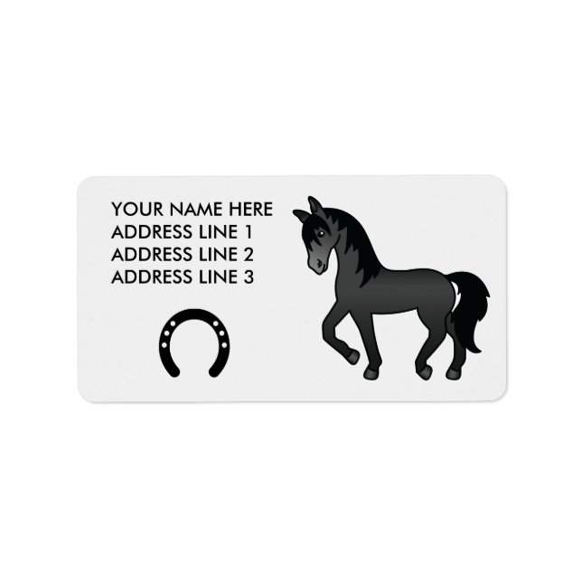 Étiquette Cheval de dessin animé trottant noir (Devant)