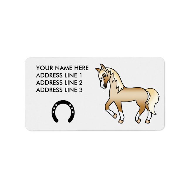 Étiquette Cheval de dessin animé trottant Palomino (Devant)