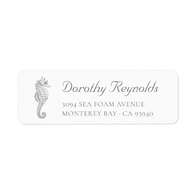 Étiquette Cheval de mer d'antiquité gris argenté. Adresse de (Devant)