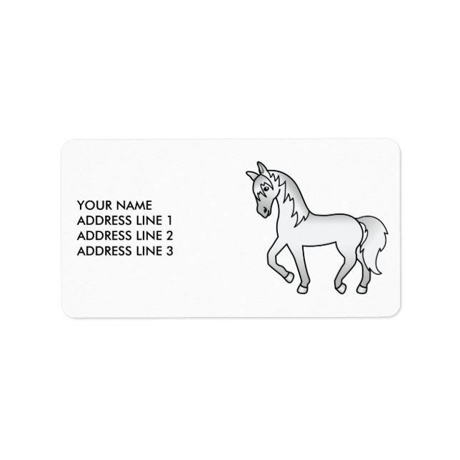Étiquette Cheval de trot de dessin animé mignon gris & Texte (Devant)
