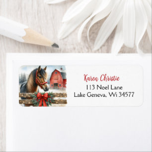 Étiquette Cheval Festif et Red Rustic Grange Noël