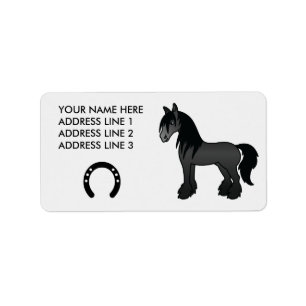 Étiquette Cheval noir de dessin animé Gypsy Vanner Shire Cly
