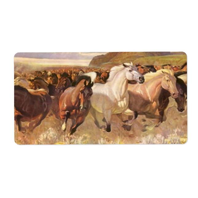Étiquette Cheval sauvage Cheval Course Stampede Art Étiquett (Devant)