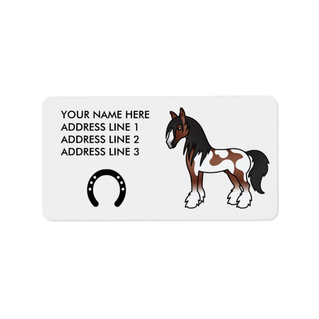 Étiquette Cheval Shire Gypsy Vanner de dessin animé piebalde (Devant)