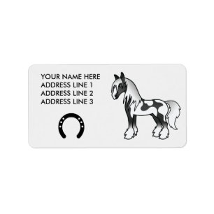 Étiquette Cheval Shire Gypsy Vanner Piebald Noir Dessin Anim