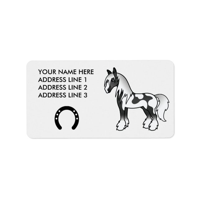 Étiquette Cheval Shire Gypsy Vanner Piebald Noir Dessin Anim (Devant)