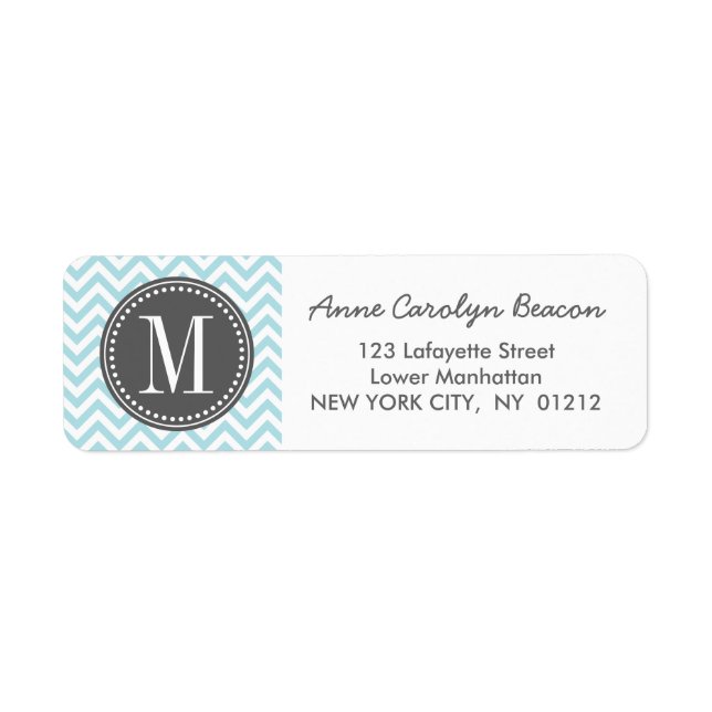 Étiquette Chevron bleu clair Zigzag Monogramme personnalisé (Devant)