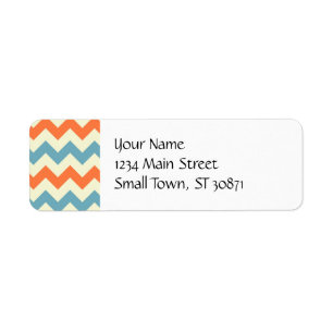 Étiquette Chevron bleu et orange en pastel barre des zigzags