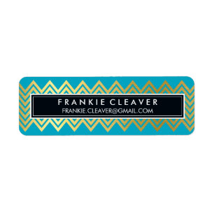 Étiquette CHEVRON MODERNE MOTIF or simple et tendance aqua