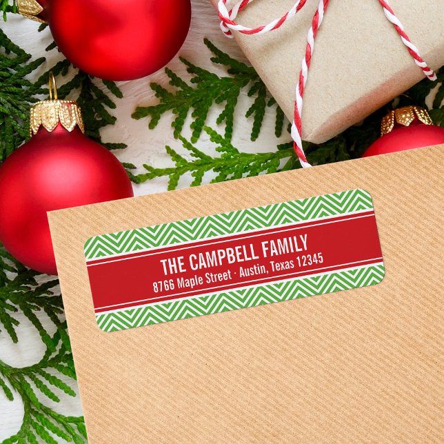Étiquette Chevron moderne rouge et vert (Créateur téléchargé)