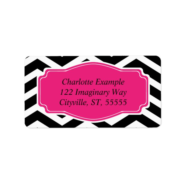 Étiquette Chevron rose noir personnalisé (Devant)