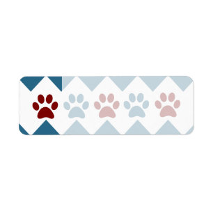Étiquette Chevron Rouge bleu Chiot Empreintes de pattes Amou