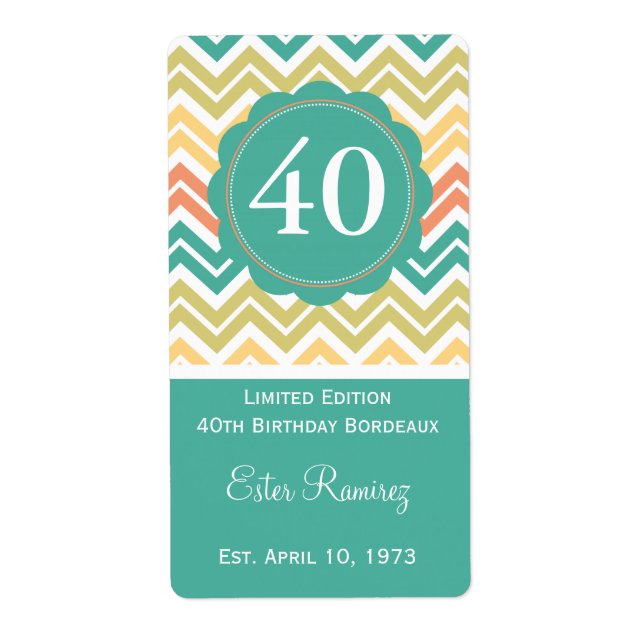 Étiquette Chevron turquoise (375 ml) (Devant)