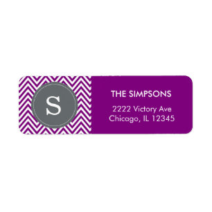Étiquette Chevron Zigzag pour un monogramme blanc violet uni