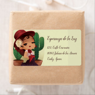 Étiquette Chibi flamenco en espagnol casquette et cactus