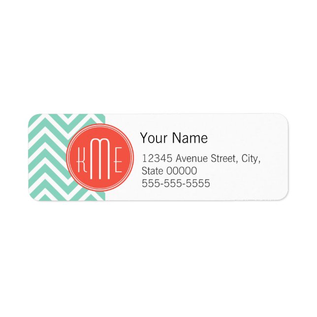 Étiquette Chic Aqua Green Chevron et Orange Custom Monogram (Devant)