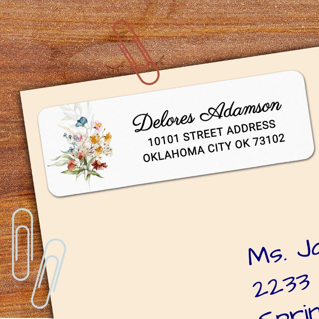 Étiquette Chic Aquarelle Fleurs sauvages Floral Bouquet Adre (Créateur téléchargé)