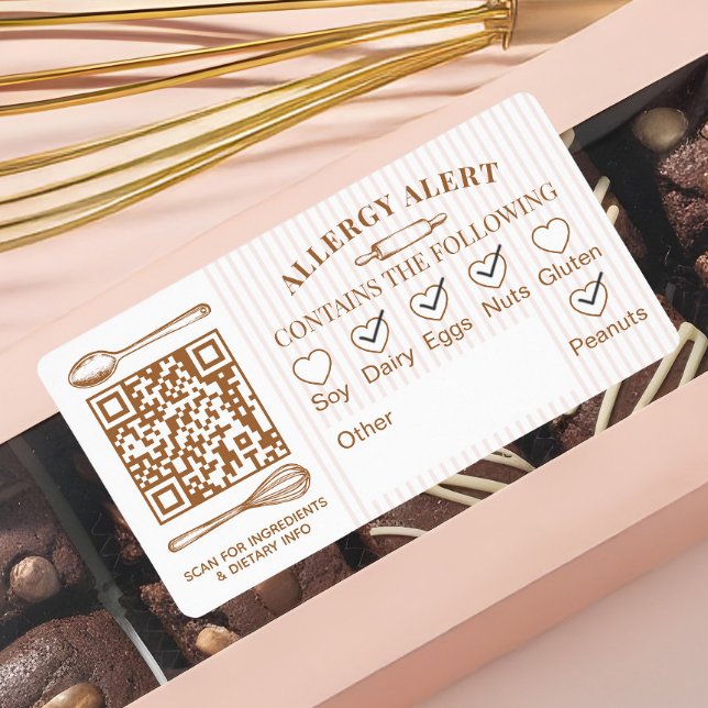 Étiquette Chic Bakery Logo Allergy Alert Baked Goods QR Code (Chic Bakery Logo Allergy Alert Baked Goods QR Code Label)