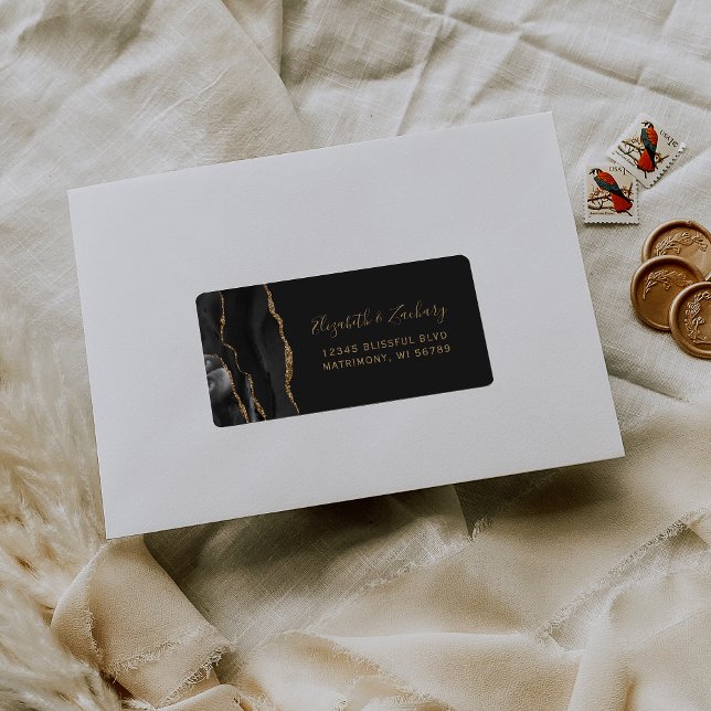 Étiquette Chic Black Gold Dark Wedding RSVP Self-Address (Créateur téléchargé)