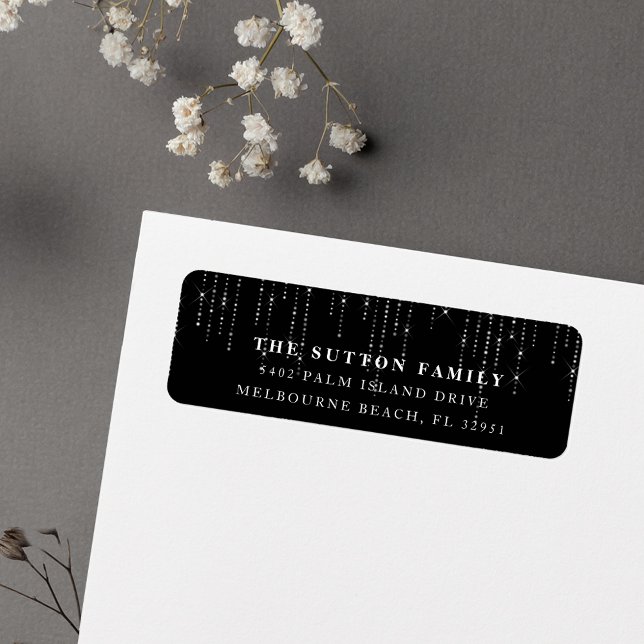 Étiquette Chic Black & White String Lights Adresse de retour (Créateur téléchargé)