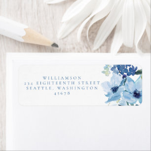 Étiquette Chic Bleu Aquarelle Florale Adresse de retour