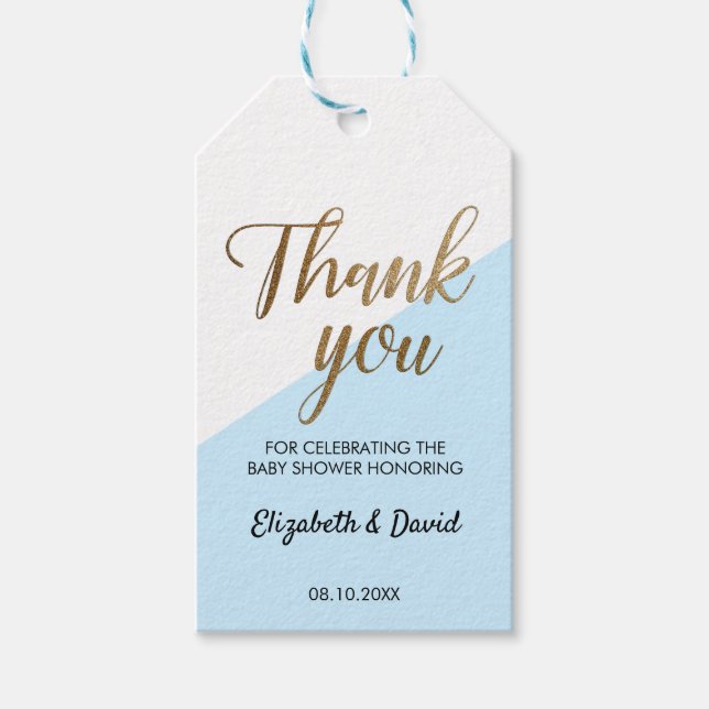 Étiquette chic bleu or merci pour la baby shower c (Devant)