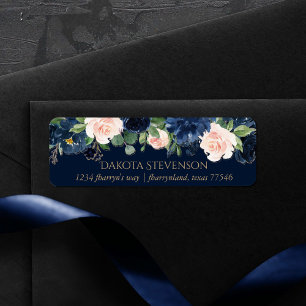 Étiquette Chic Blooms Dark Navy Blue and Blush Address