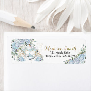 Étiquette Chic Blue Floral Princess Carriage Return Address