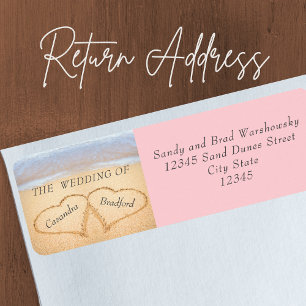 Étiquette Chic Blush Pink Beach Wedding 2 Heart Sand