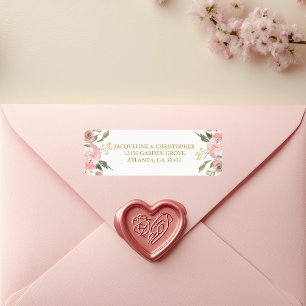 Étiquette Chic Blush Pink Gold Floral Mariage Adresse de ret
